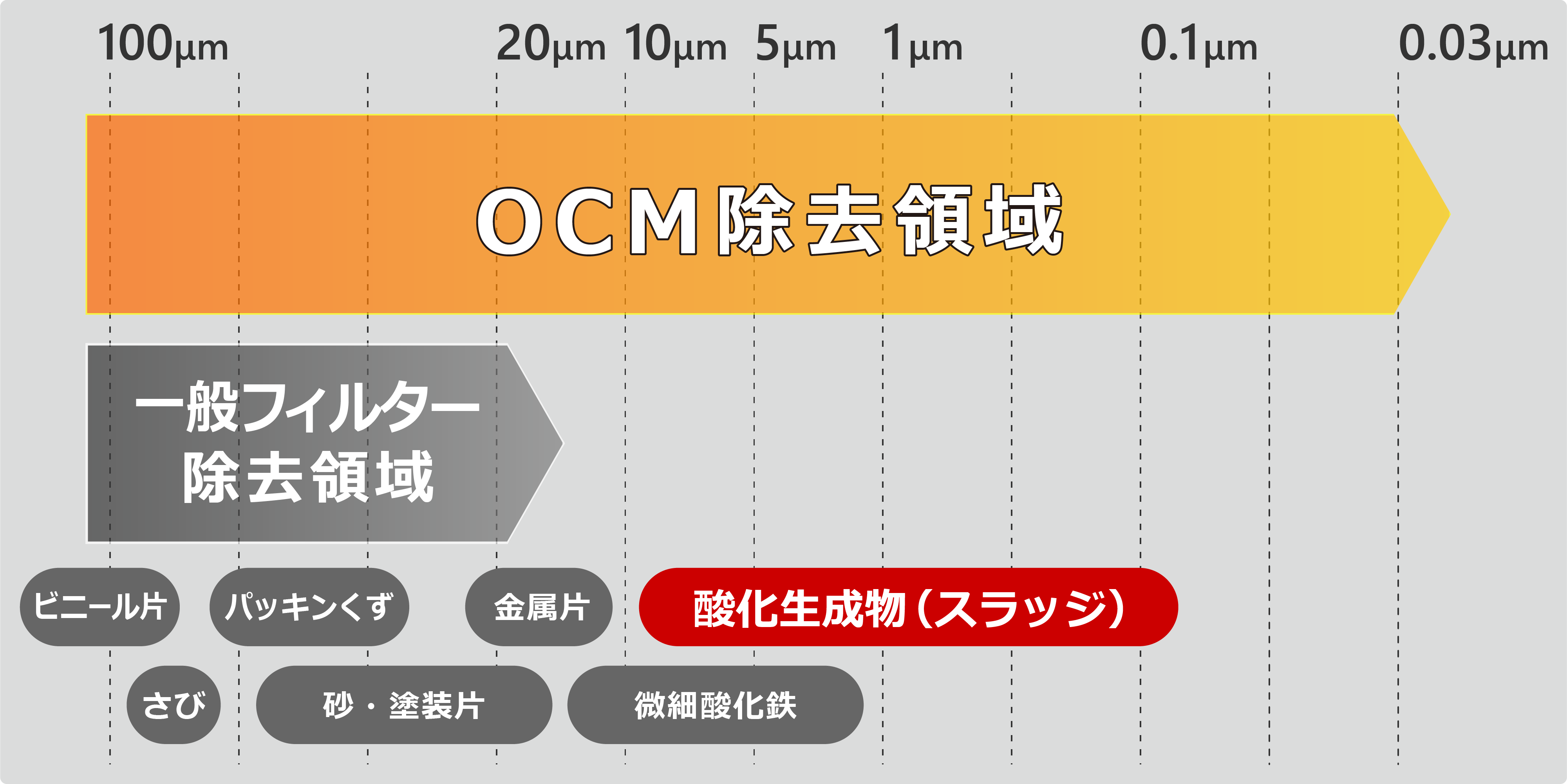 一般的なフィルタとOCMの除去領域比較画像